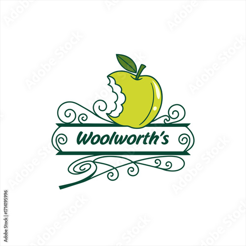 Woolworths logo with a bitten apple and decorative elements