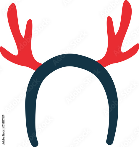 Festive Reindeer Antler Headband with Dark Blue Band and Red Antlers.
