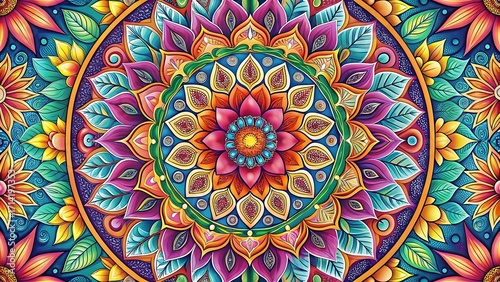 Intricate floral mandala artwork with vibrant colors and detailed patterns