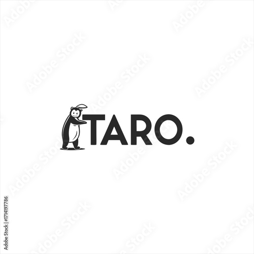Cute cartoon bear character holding the letter t in taro logo