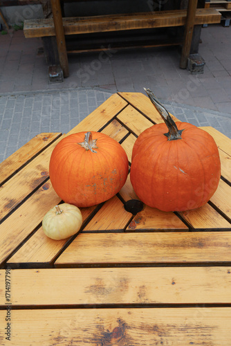 ripe colorful pumpkin on the table
