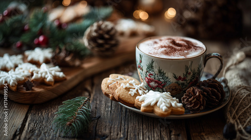 Wallpaper Mural Christmas cookies and hot cocoa cup on wooden table cozy holiday mood Torontodigital.ca
