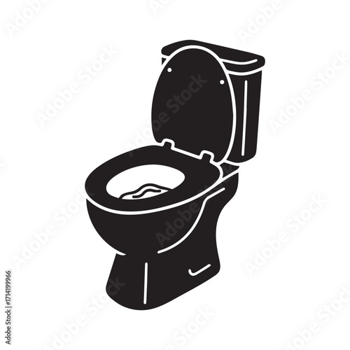 A black outline vector illustration of a flush toilet on a white background.