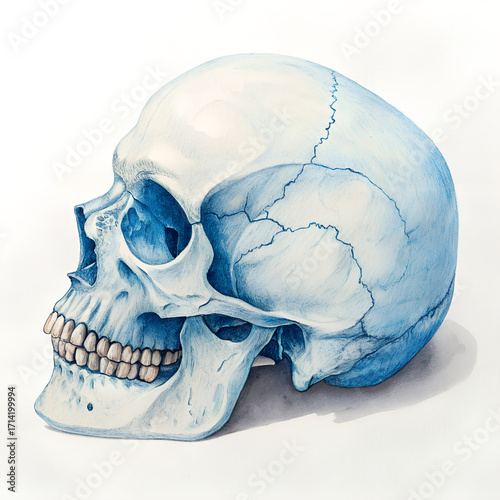 skull bone blue effect isolated on white background