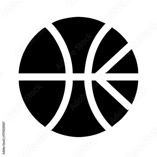 lack solid silhouette icon of a basketball with line pattern isolated on white background