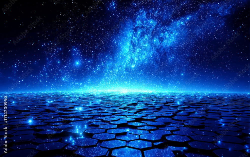 custom made wallpaper toronto digitalVibrant Blue Galactic Landscape with Hexagonal Ground Pattern