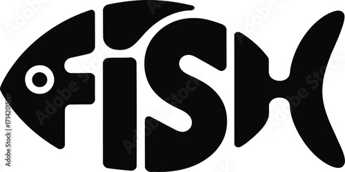 Creative Fish Logo Design, Ideal for Brand Identity. A simple, bold logo featuring the word "FISH" arranged to form the shape of a fish.
