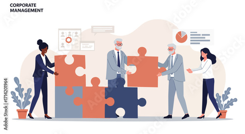 Corporate teamwork and collaboration concept with jigsaw puzzle pieces