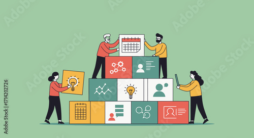 Team collaboration concept with people building business puzzle