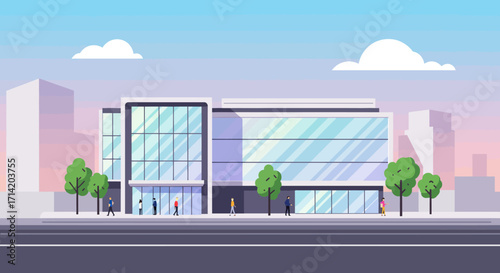Modern urban building with glass facade in a cityscape setting