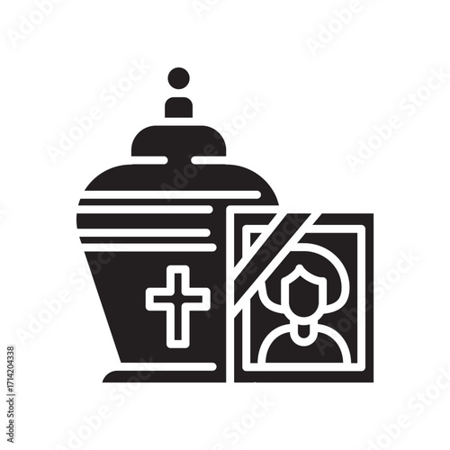 
cremation urn black line icon.