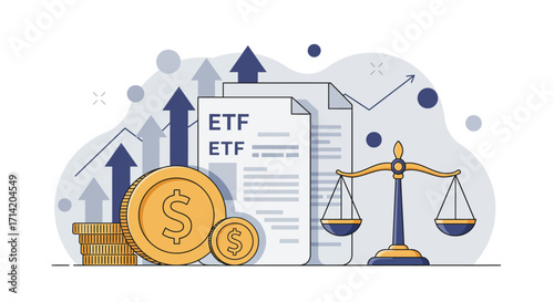 Financial growth concept with etfs and balance scale in modern flat design