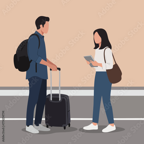 Flat Style Faceless Couple with Luggage Ready for Travel Illustration