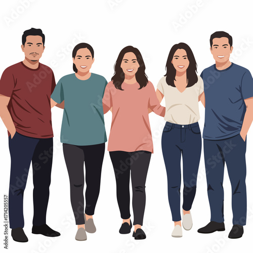 Flat Illustration Diverse Group People Standing Together Full Body Graphic