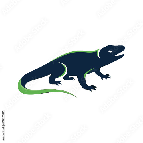 Lizard illustration in dark blue and green.