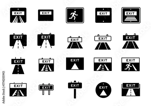 A collection of twenty exit sign icons