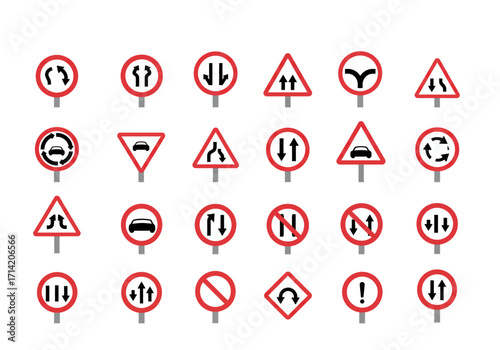 Array of twentyfour traffic signs varied designs  colors