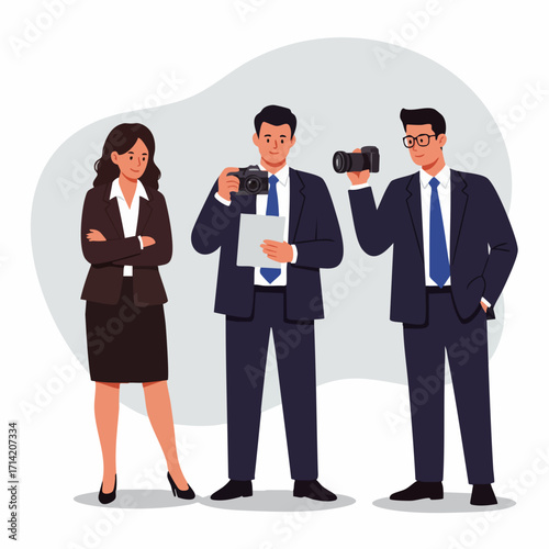 Modern Flat Style Professional Journalist Crew Illustration Graphic Asset