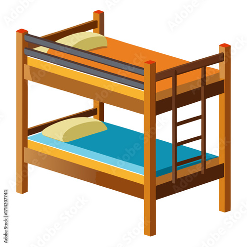 Cozy Bunk Bed: A vibrant illustration of a bunk bed, ideal for bedroom or hostel scenes. The artwork evokes comfort and tranquility, perfect for showcasing a room's layout and design.