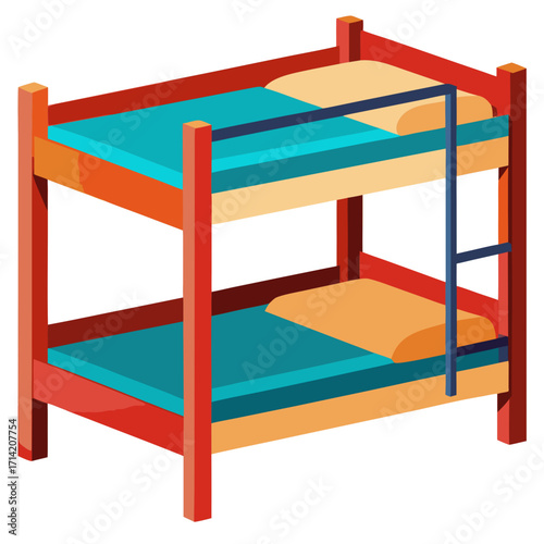 Bunk Bed Illustration: A vibrant illustration of a bunk bed, designed with playful simplicity, perfect for visualizing concepts of family, home, and space-saving living. 