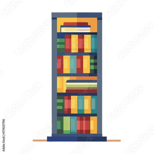 Colorful Books in Bookcase: A full bookcase filled with diverse, colorful books, a classic symbol of knowledge, learning, and the enduring power of the written word.
