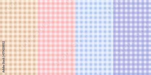 Wallpaper Mural Beige, pink, light blue, and lavender gingham pattern background. Pastel checkered fabric seamless pattern. Cute plaid textile design. Seamless patterns with soft pastel gingham checks. Torontodigital.ca