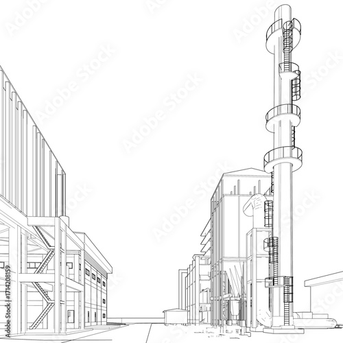 3D illustration of industrial project