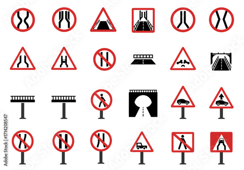 Road warning and regulatory signs a collection of transport symbols
