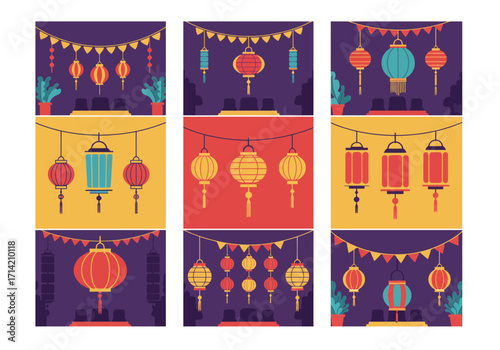 Colorful Hanging Lanterns for Celebrations and Decorations in Various Styles.