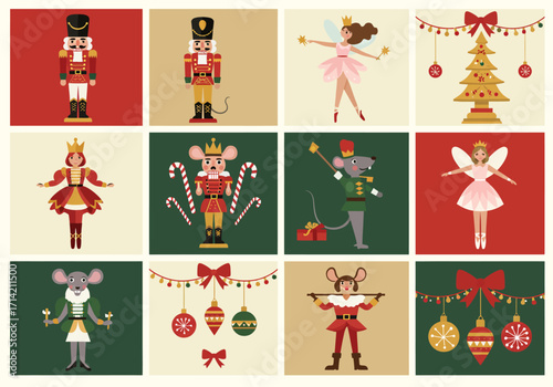 Nutcracker and Mouse King Christmas Holiday Illustration Set.