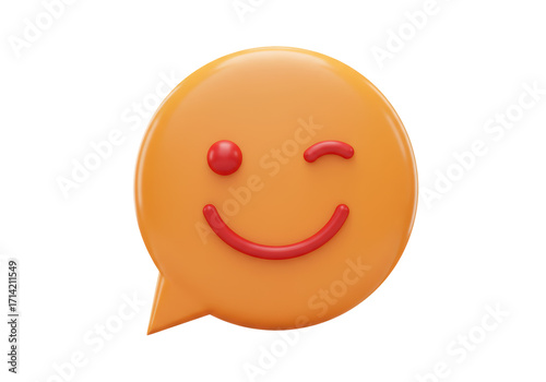 Isolated orange speech bubble wink expression emoji for message or social media chat