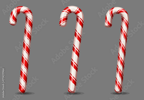 Three Red and White Striped Candy Canes Holiday Sweets.