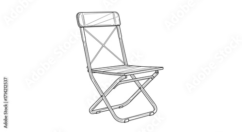 Simple Line Drawing of a Foldable Metal Chair.