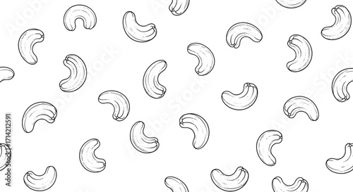 Hand Drawn Cashew Nut Pattern Seamless Background.