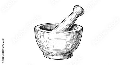 Mortar and Pestle Sketch Drawing.