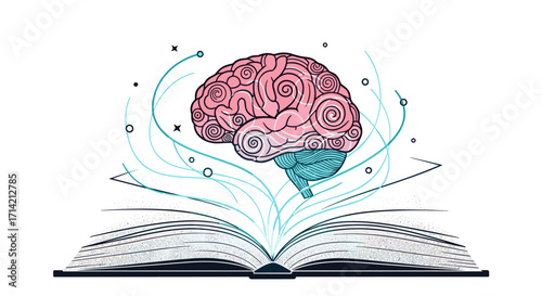 Open Book with Brain Emerging Symbolizing Knowledge and Learning.