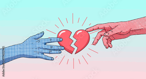 Two Hands Reaching for a Broken Heart Symbol.