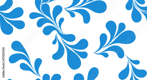 Blue Water Droplets Pattern on White Background.