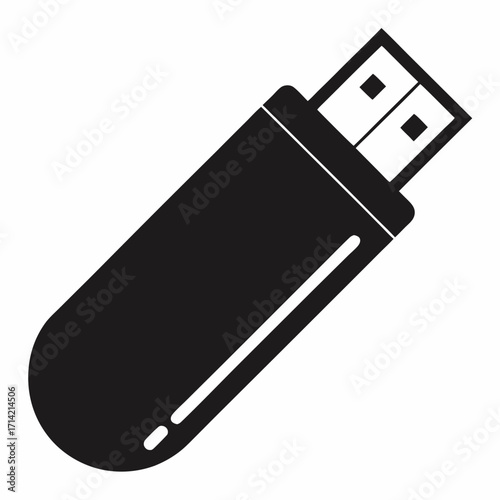 USB Flash Drive Icon, Memory Stick Vector Illustration, Portable Data Storage Device Symbol, Pen Drive Silhouette Design