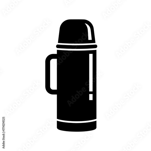 Black and white thermos flask illustration.