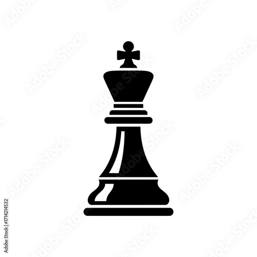 Black King Chess Piece Silhouette Icon.