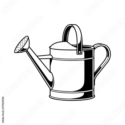 Classic watering can illustration for gardening and plant care in black and white.