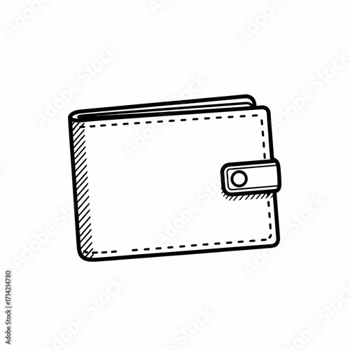 Hand drawn doodle sketch of a closed wallet with a button clasp.
