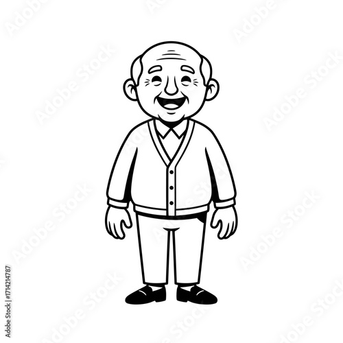 Happy Elderly Man Cartoon Character Smiling.