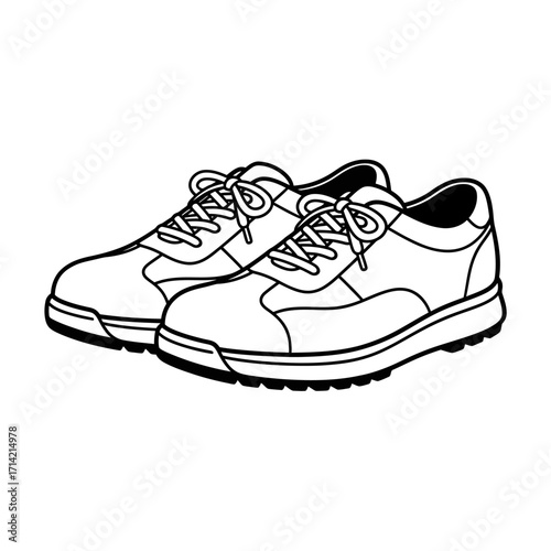 Pair of black and white athletic shoes, lace-up style, side view, focused on the shoes themselves, no background distractions, illustration.