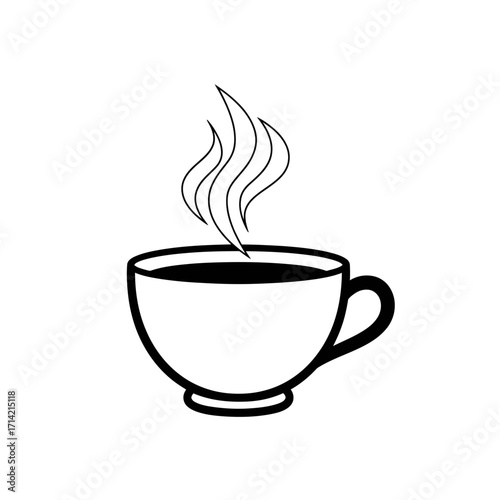 Simple Line Art Drawing of a Steaming Cup of Coffee.