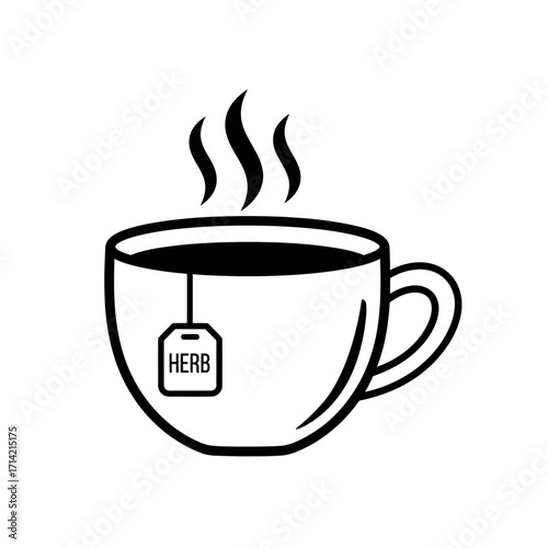 Steaming hot herbal tea in a cup.