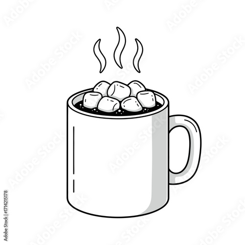 Steaming mug of hot chocolate with marshmallows a cozy winter treat.