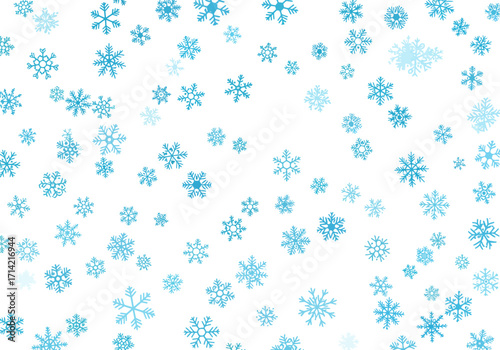 Many blue snowflake illustrations scattered on a white background