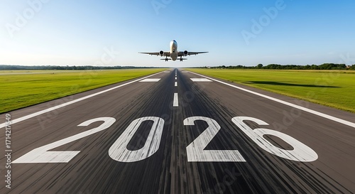 Airplane aviation travel airport runway flight transportation journey destination future goal two thousand twenty six
